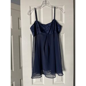 Victorias Secret Navy Blue Lace Sheer Babydoll Chemise Lingerie Medium